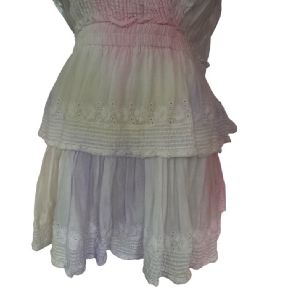 LoveShackFancy dress, tiered, lace, embroidery. Pastel, flutter sleeves, size XL - Picture 5 of 9